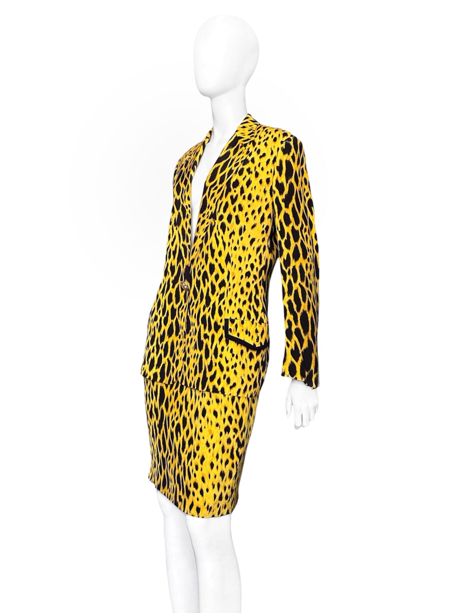 MONUMENTAL Gianni Versace Spring 1992 ANIMALIER Runway Leopard Print Silk Blazer Skirt Set 42 - 8