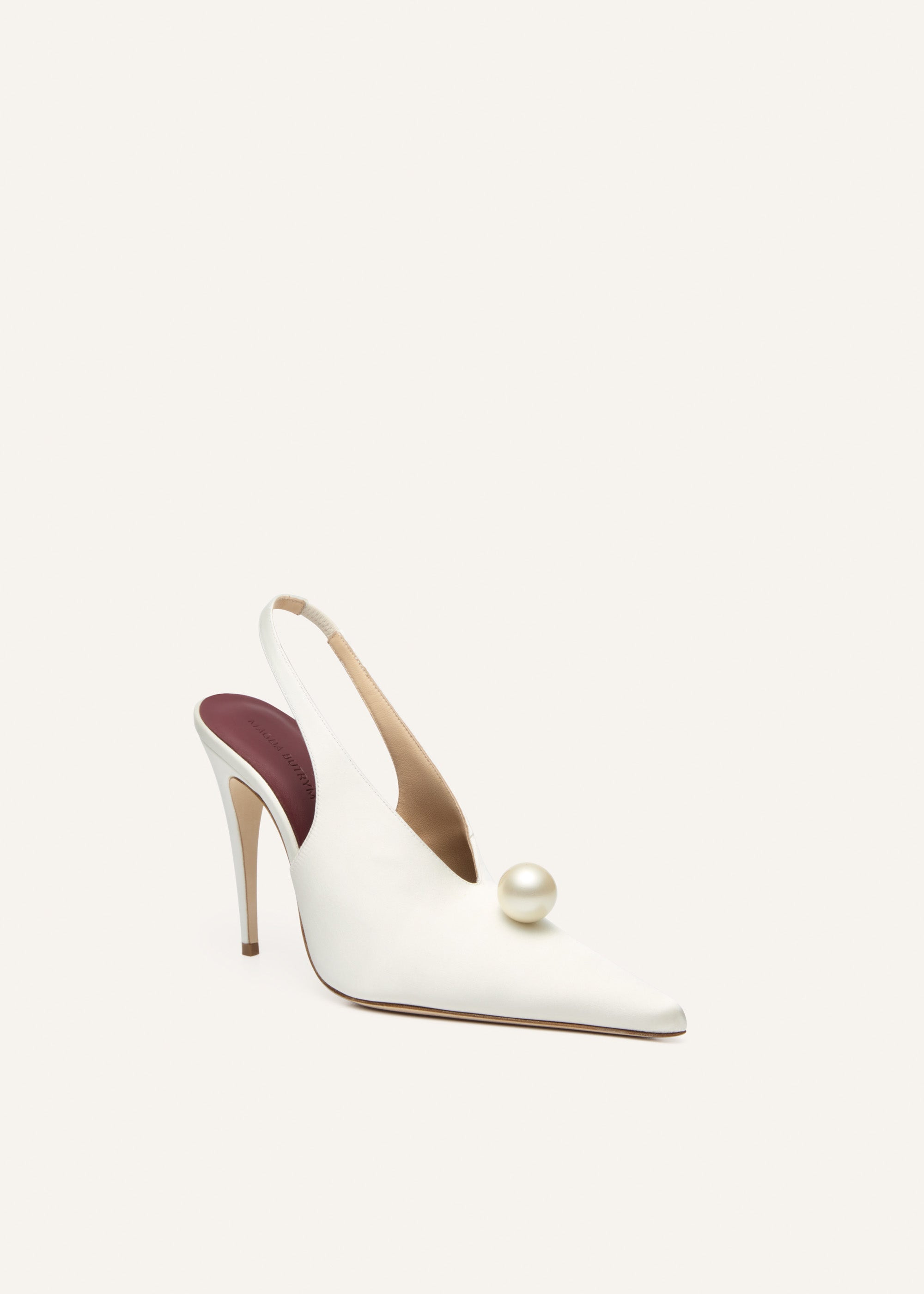Pearl slingback pointed heel in cream satin - 2