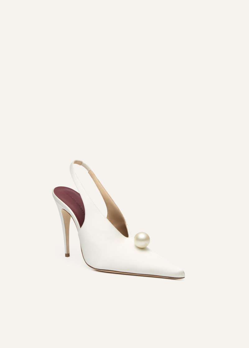 MAGDA BUTRYM Pearl slingback pointed heel in cream satin outlook