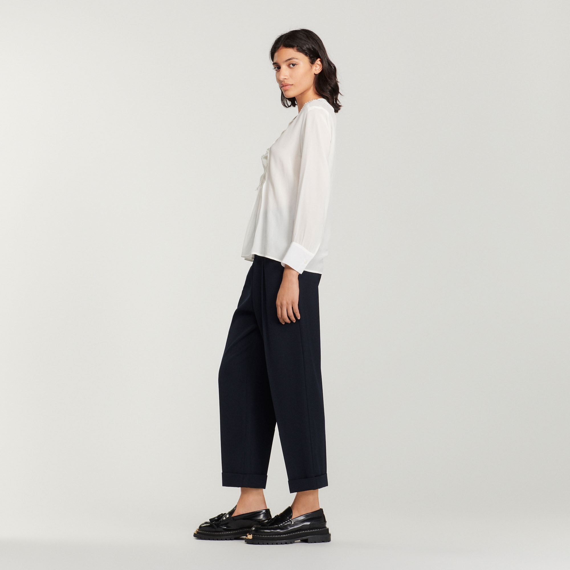 Silk top with pleat edged neckline - 7