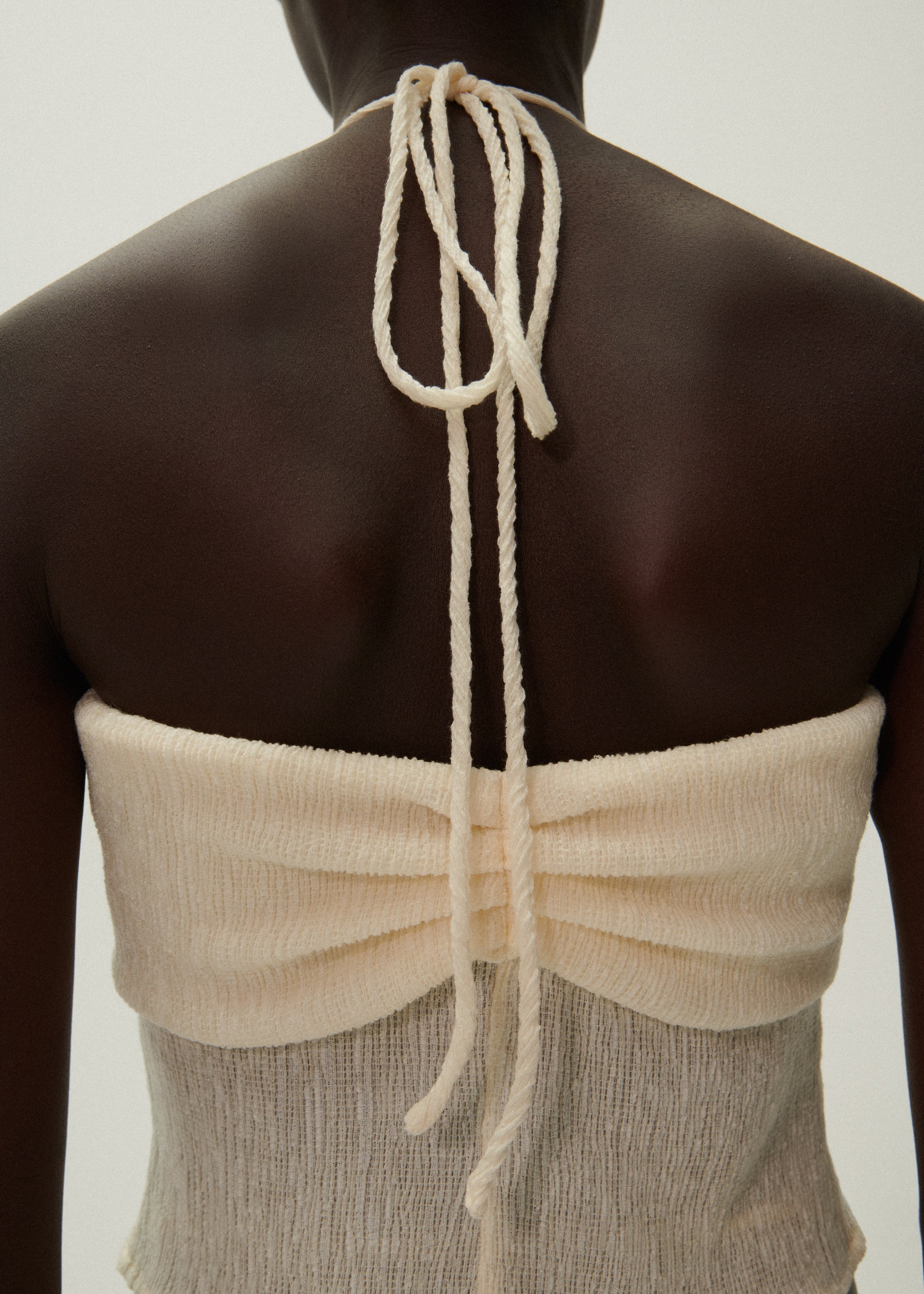 Pearl halterneck tube top in cream - 5