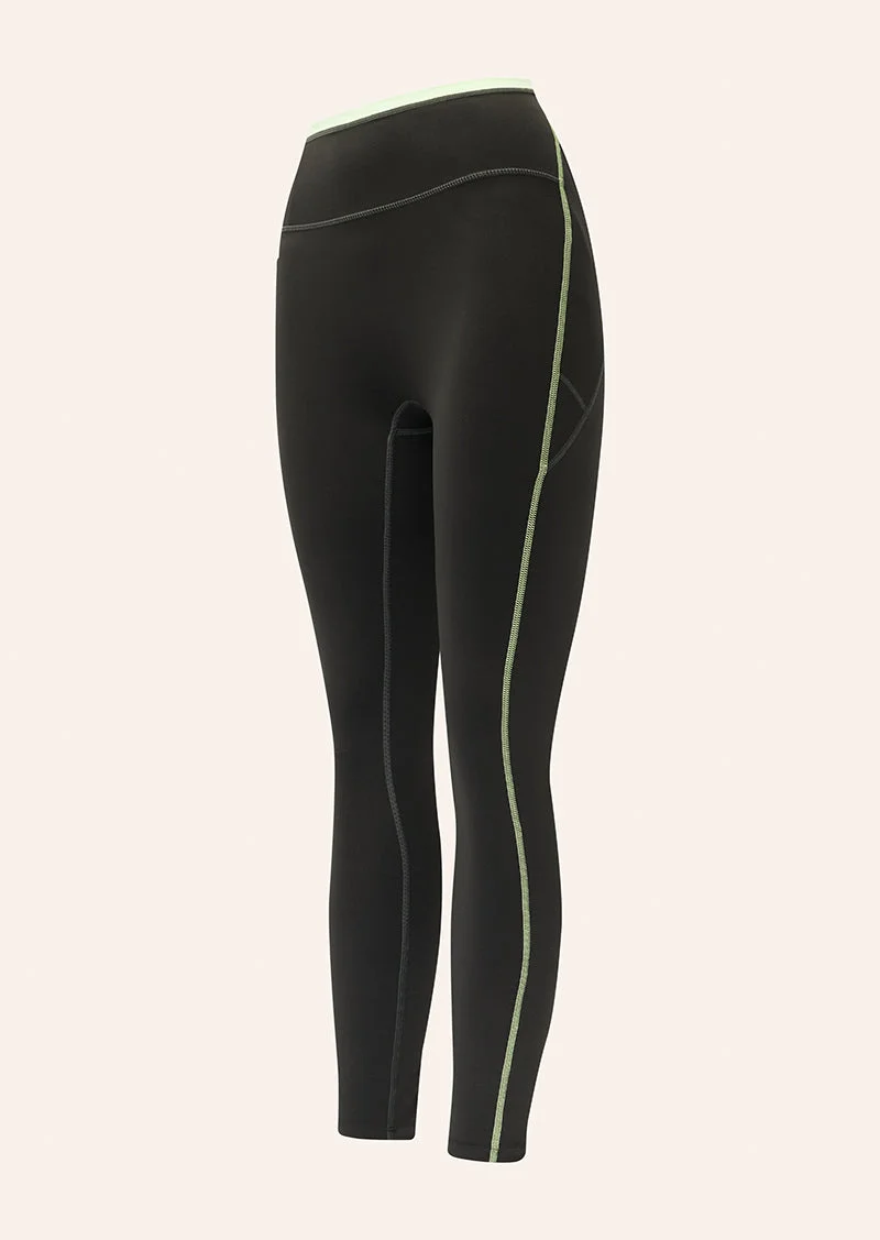 RAPID FULL LENGTH POCKET LEGGING IN CAVIAR & WASHED LIME - 1