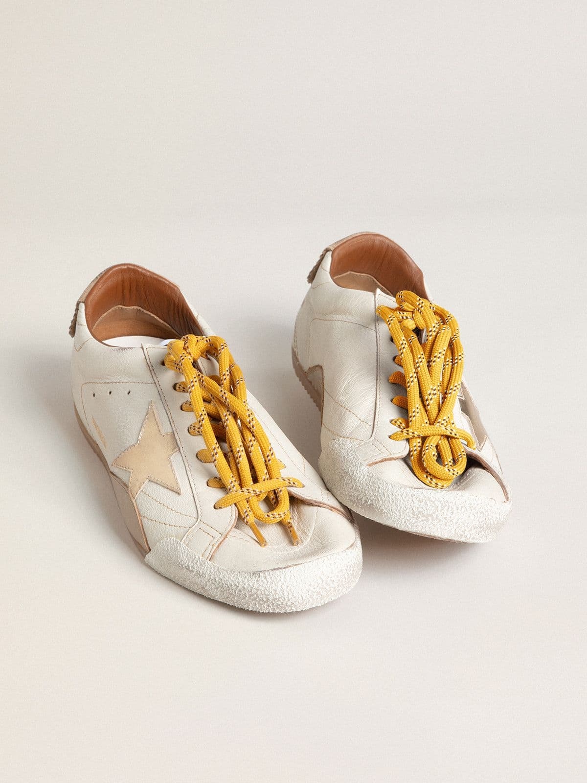 Men's True-Star in white nappa leather with gold foiled leather star and beige suede heel tab - 8