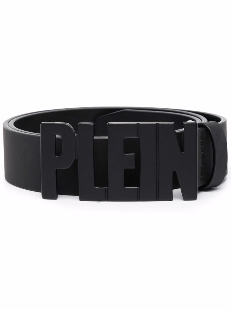Plein lettering logo leather belt 1