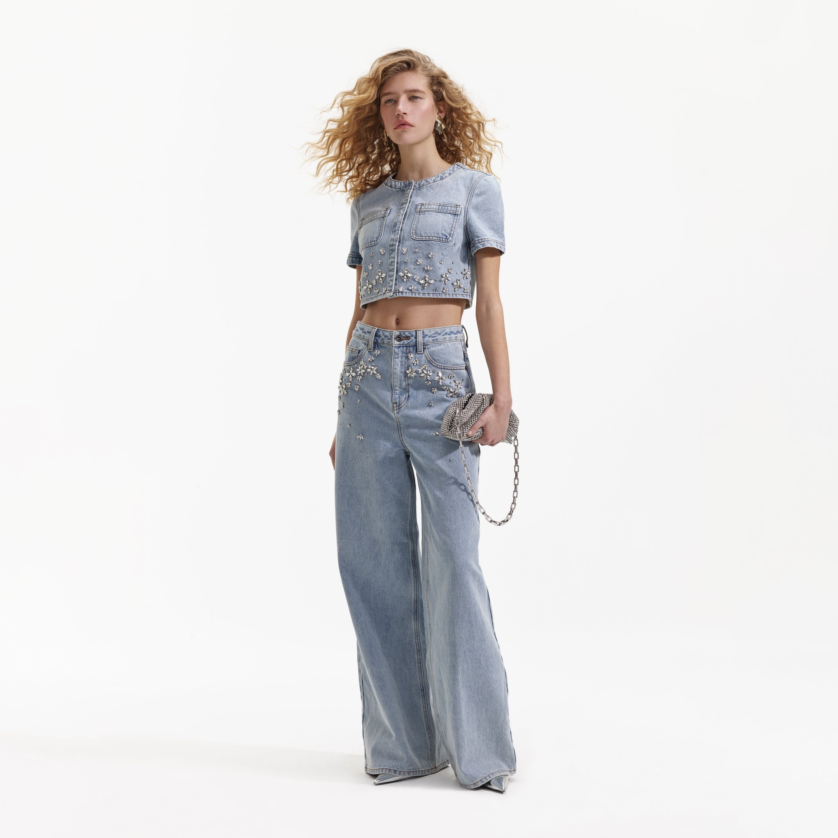 Blue Embellished Jeans - 2