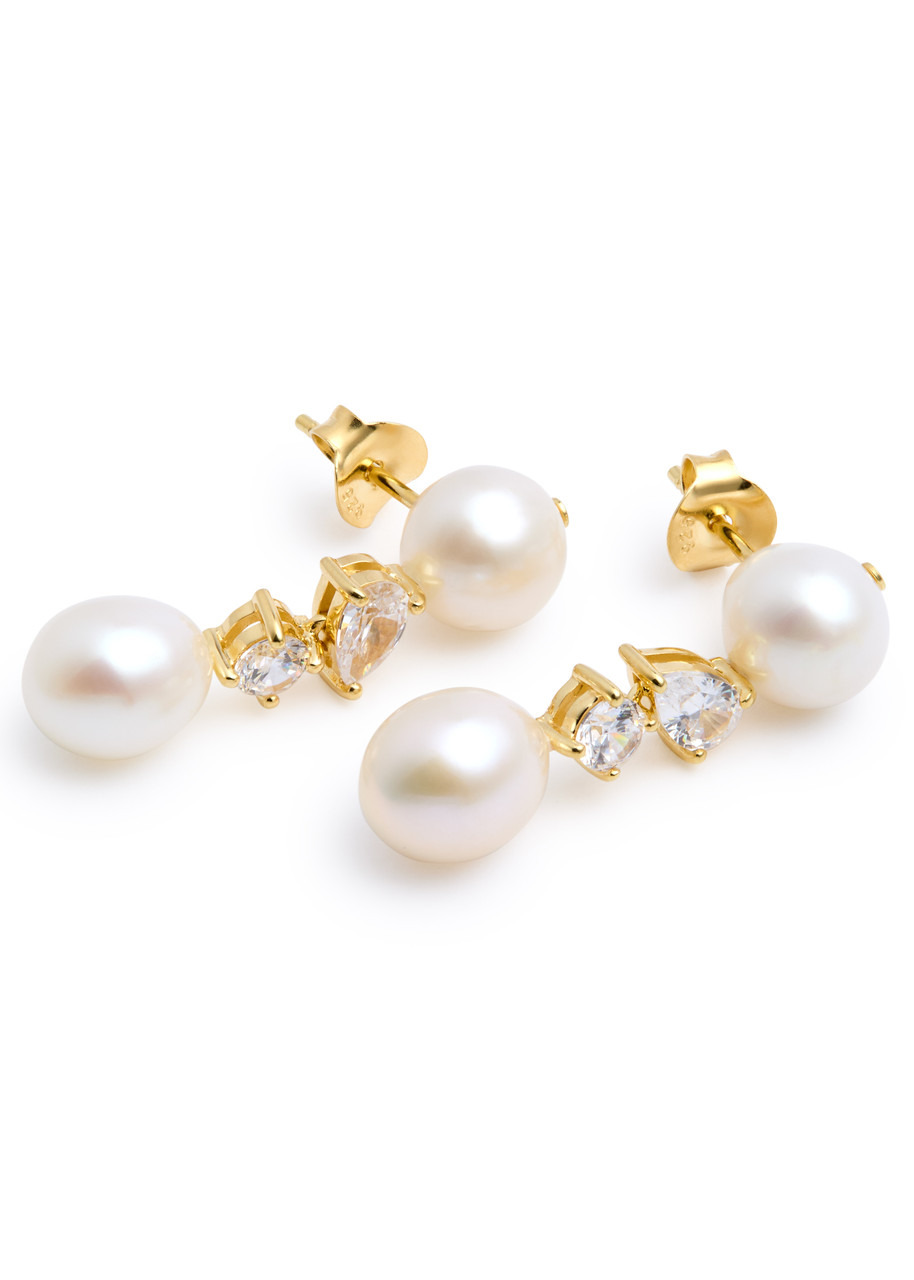 Completedworks Pearl and Crystal-embellished 18kt Gold Vermeil Drop Earrings - 3