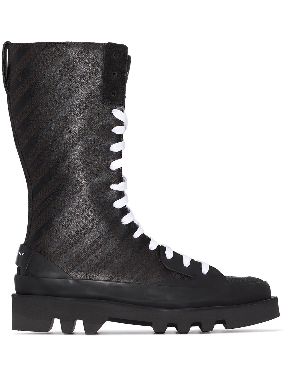 diagonal chain logo print combat boots - 1