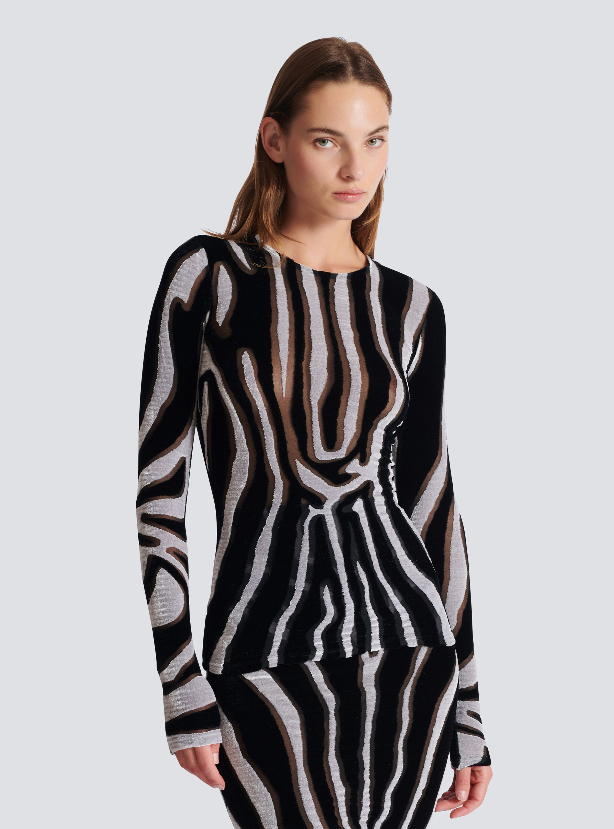 Zebra-print velvet bodycon top - 6