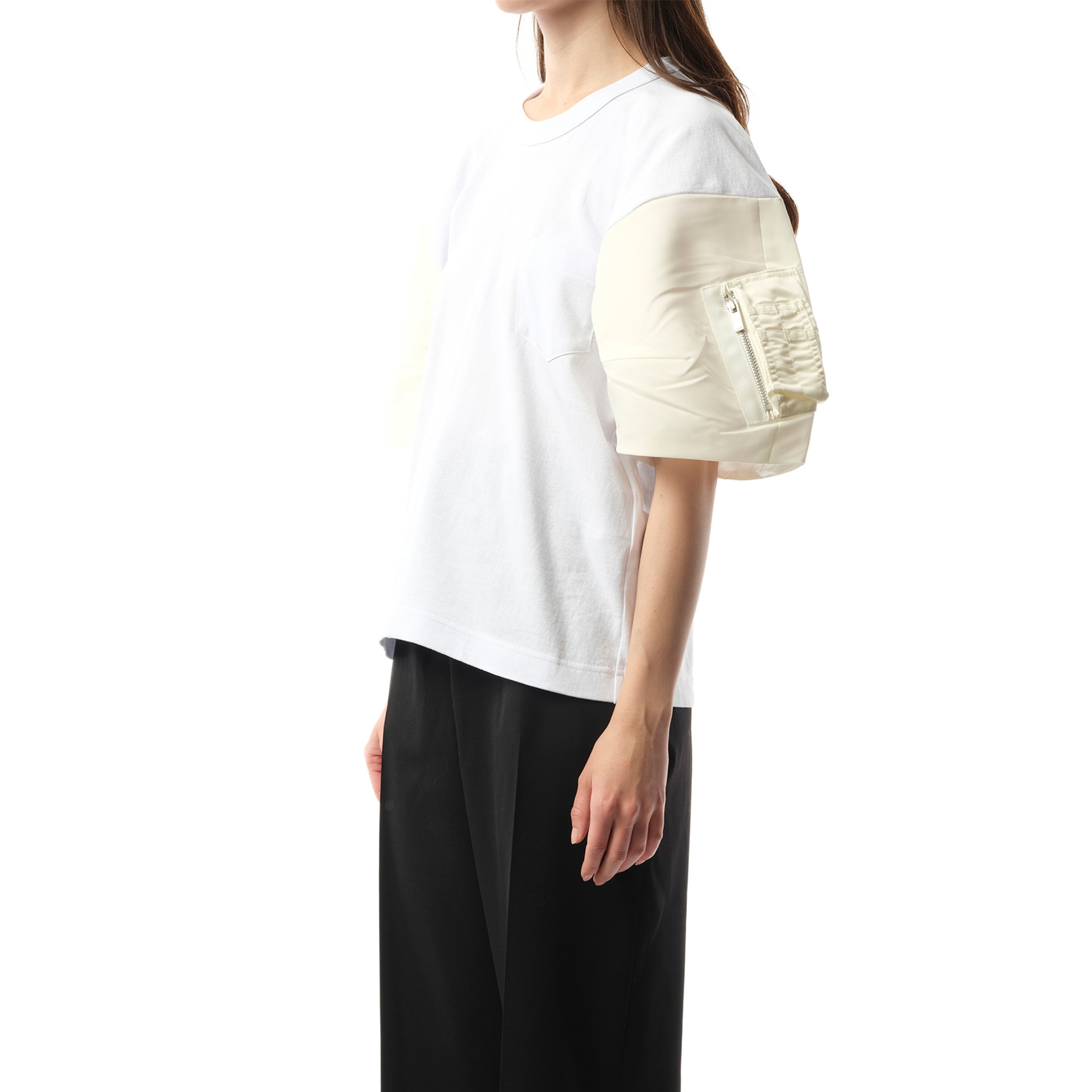 Nylon Twill Cotton Jersey T-Shirt in Off White - 5