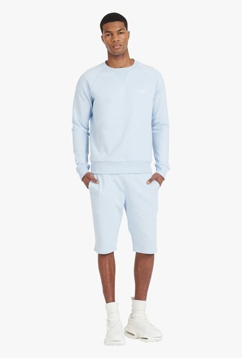 Balmain Pale blue eco-designed cotton sweatshirt with small flocked white Balmain Paris logo outlook