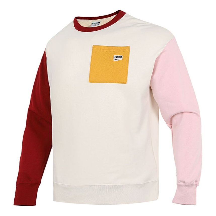 PUMA Pocket Small Label Colorblock Sports Knit Round Neck Pullover Creamy White 533036-73 - 1