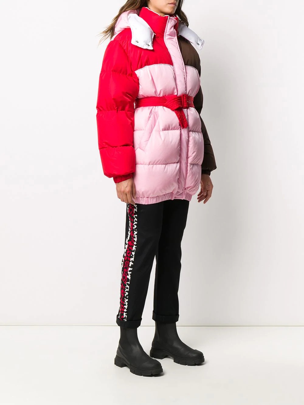 colour-block belted down jacket - 3