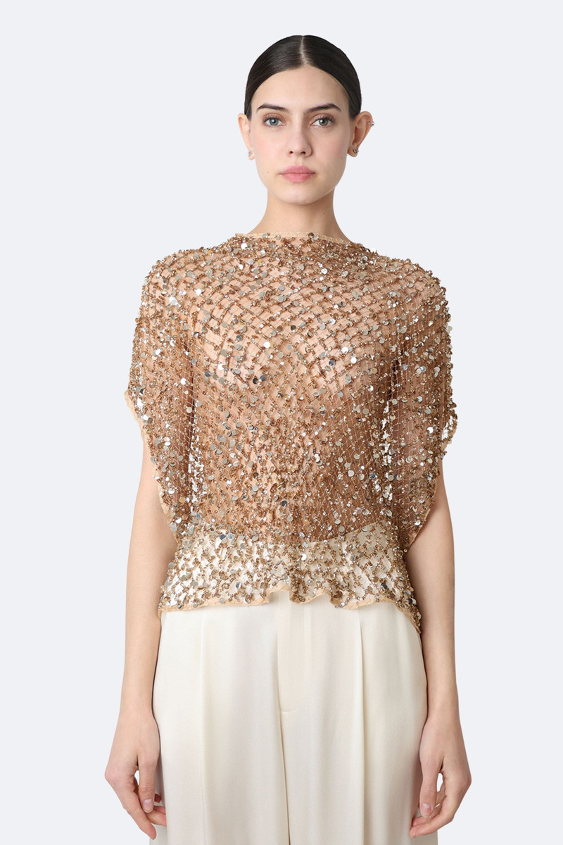 LAPOINTE Net Mesh Sequin Cape Tee outlook