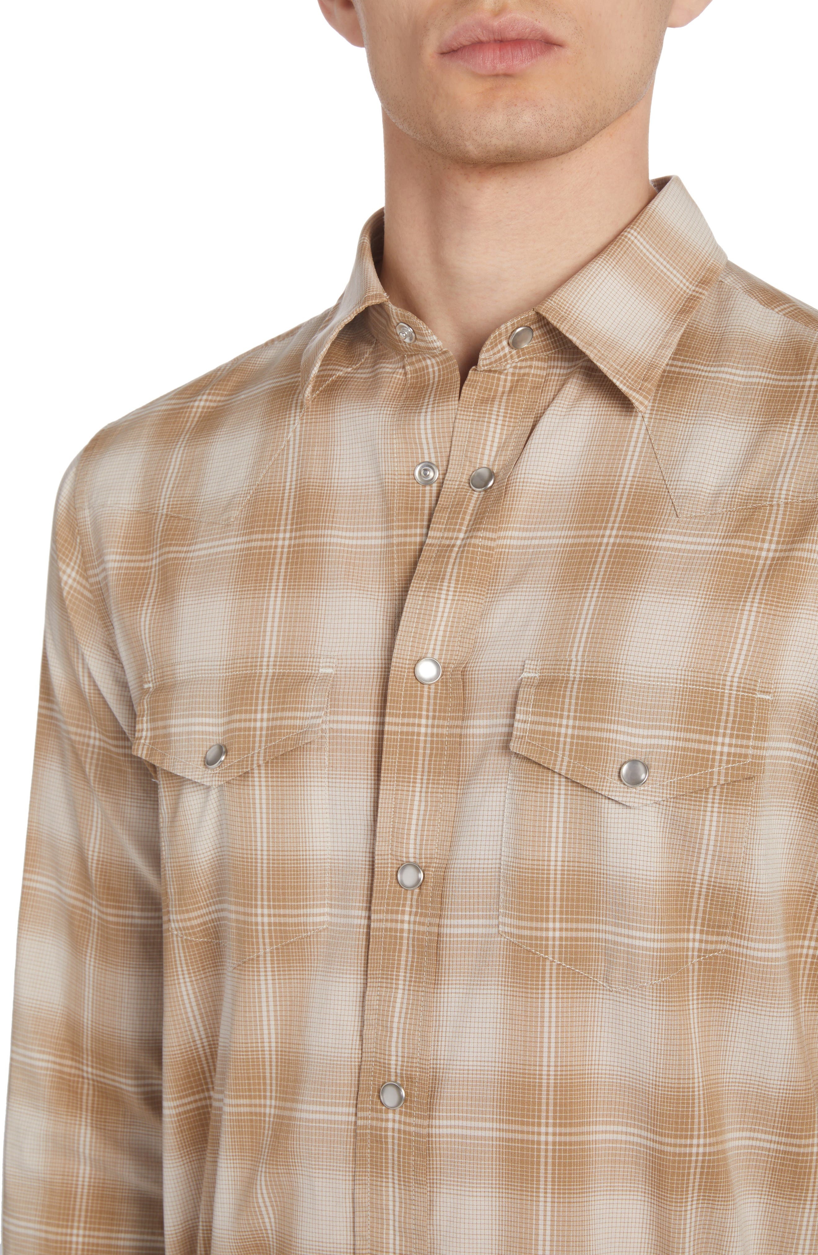 Dégradé Plaid Brushed Cotton Snap-Up Western Shirt - 4