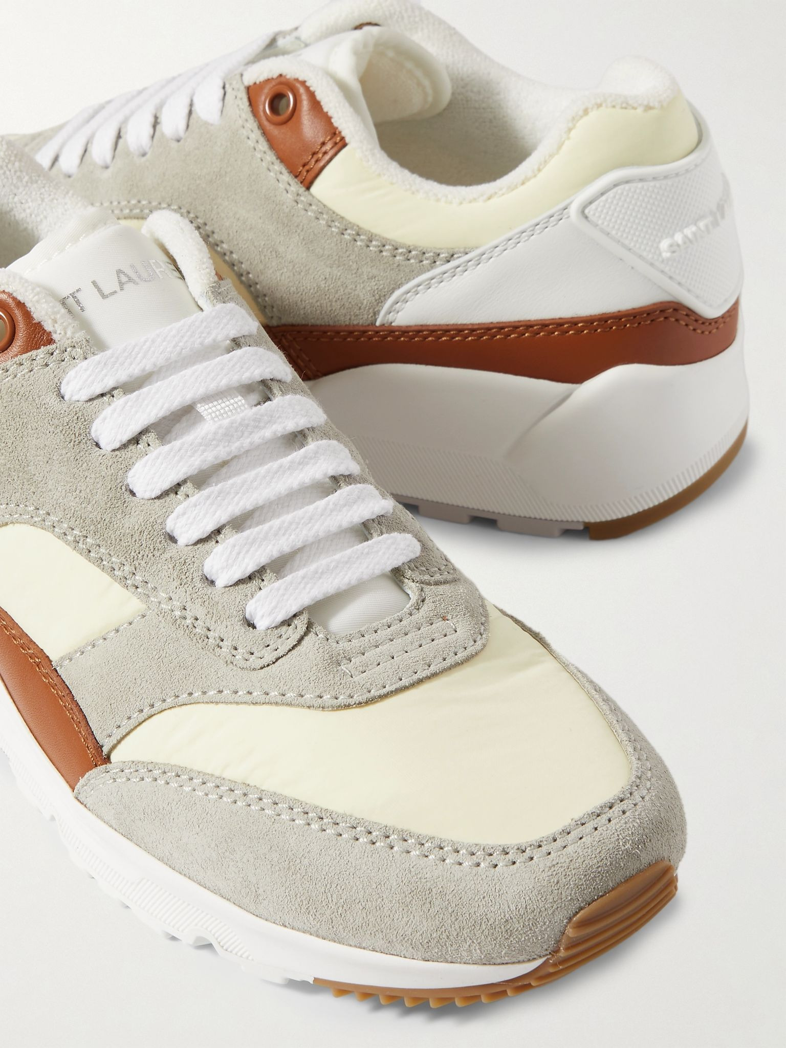 Bump rubber-trimmed shell, leather and suede sneakers Gray - 4