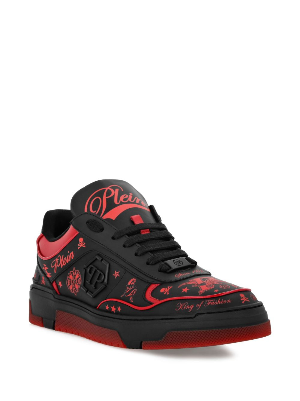 leather tattoo-print sneakers - 2