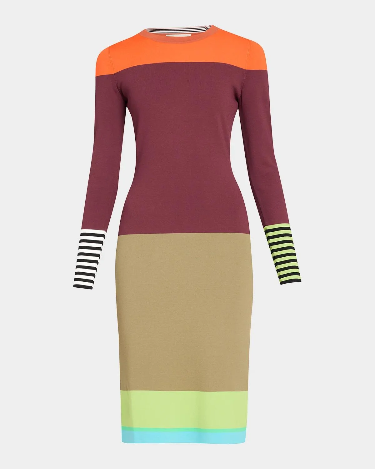 Colorblock Striped Knit Long-Sleeve Dress - 1