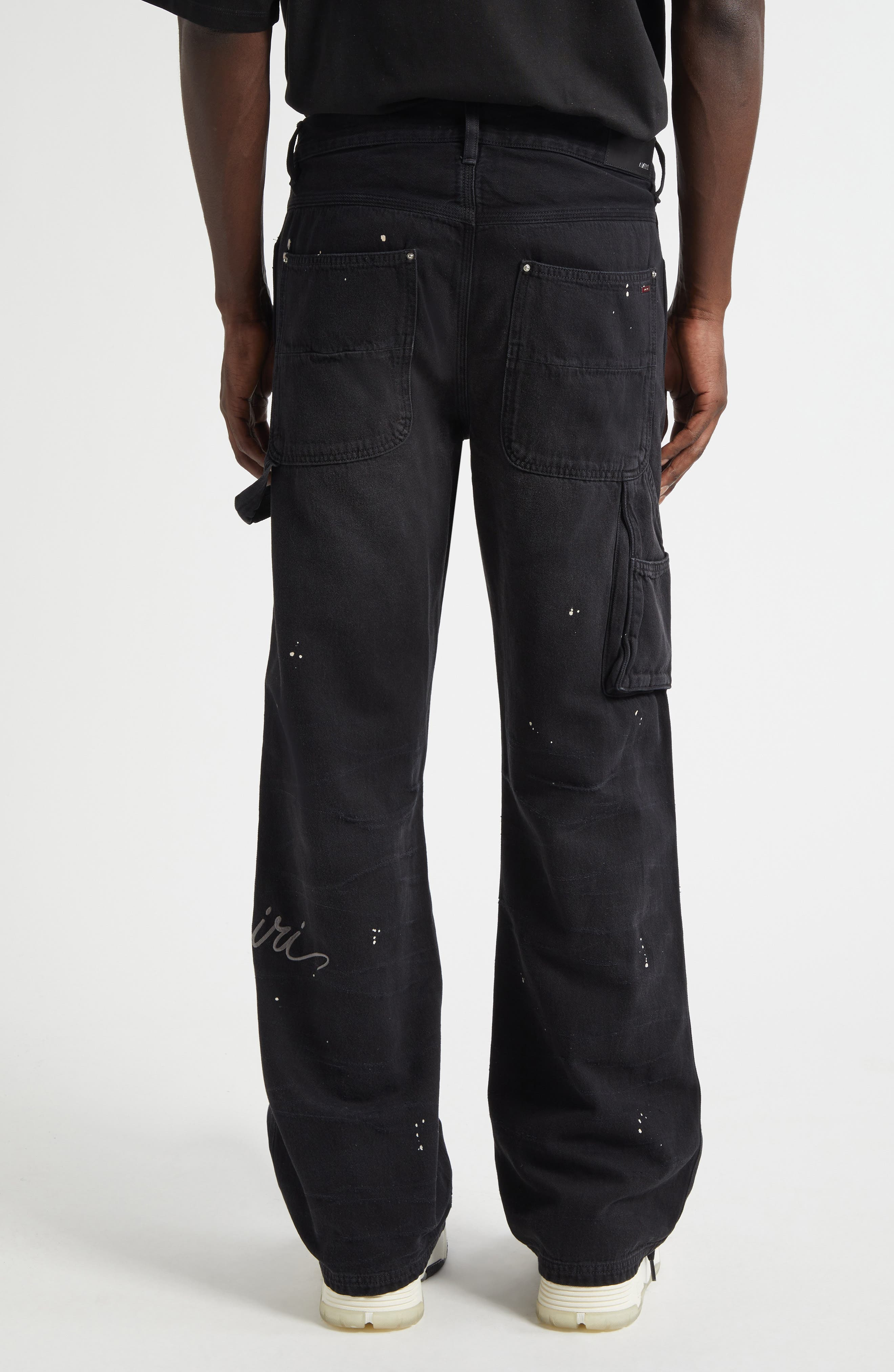 AMIRI Bleach Splatter Bandana Carpenter Jeans in Faded Black at Nordstrom - 3