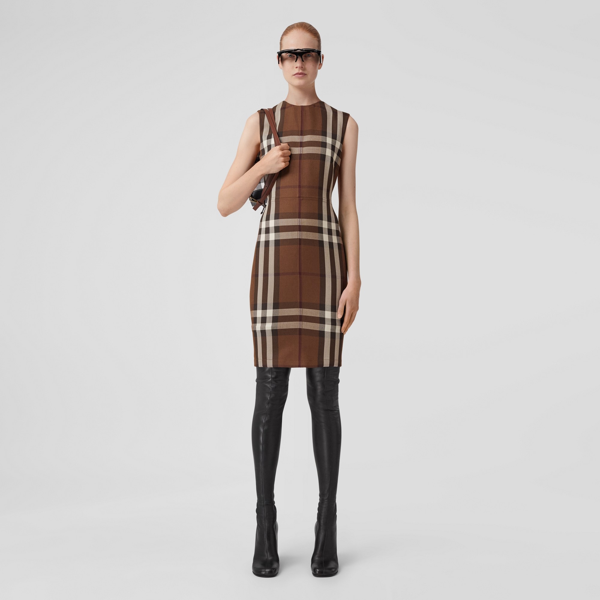 Sleeveless Check Wool Cotton Jacquard Dress - 5