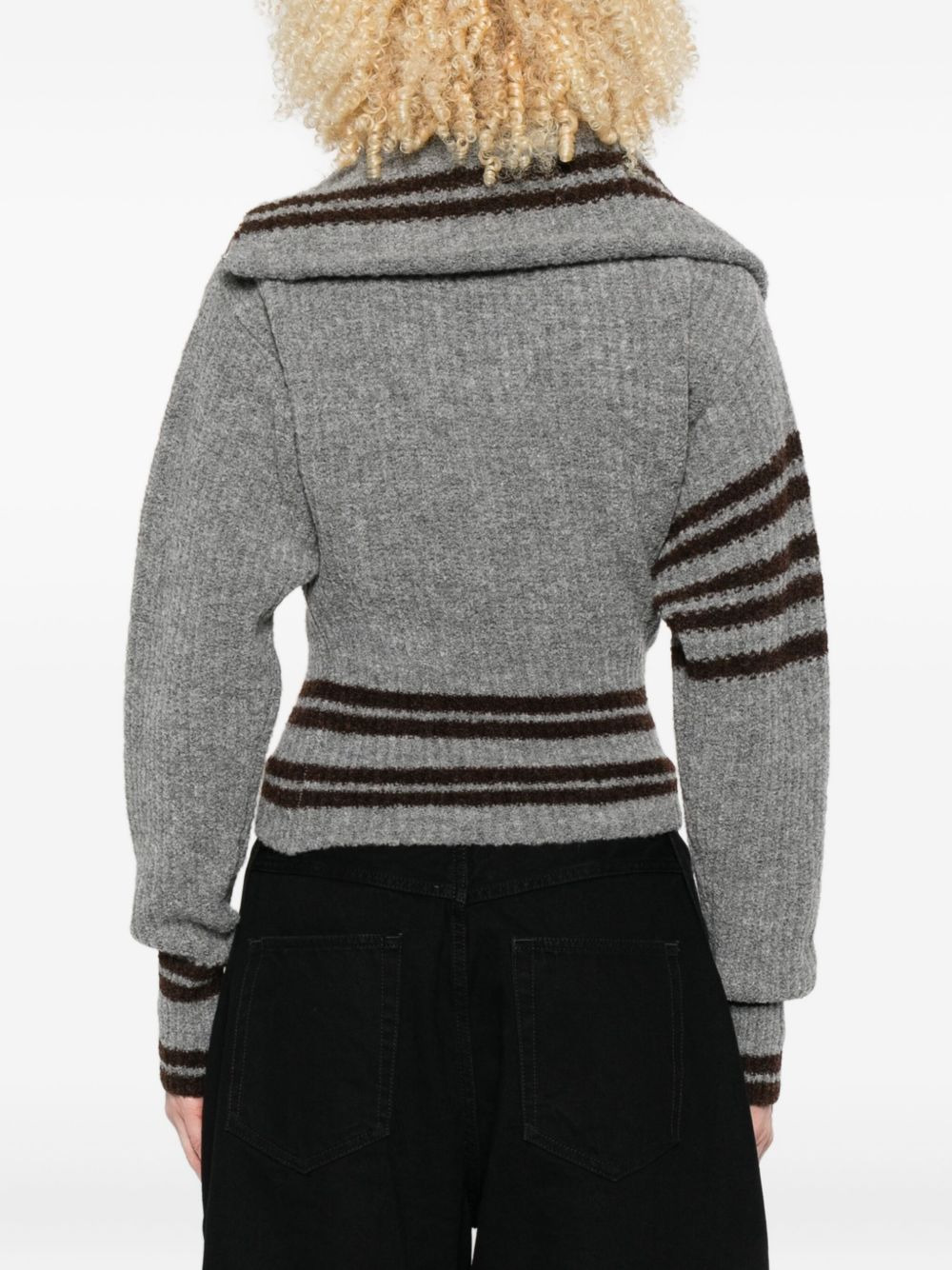 striped zip-front cardigan - 4