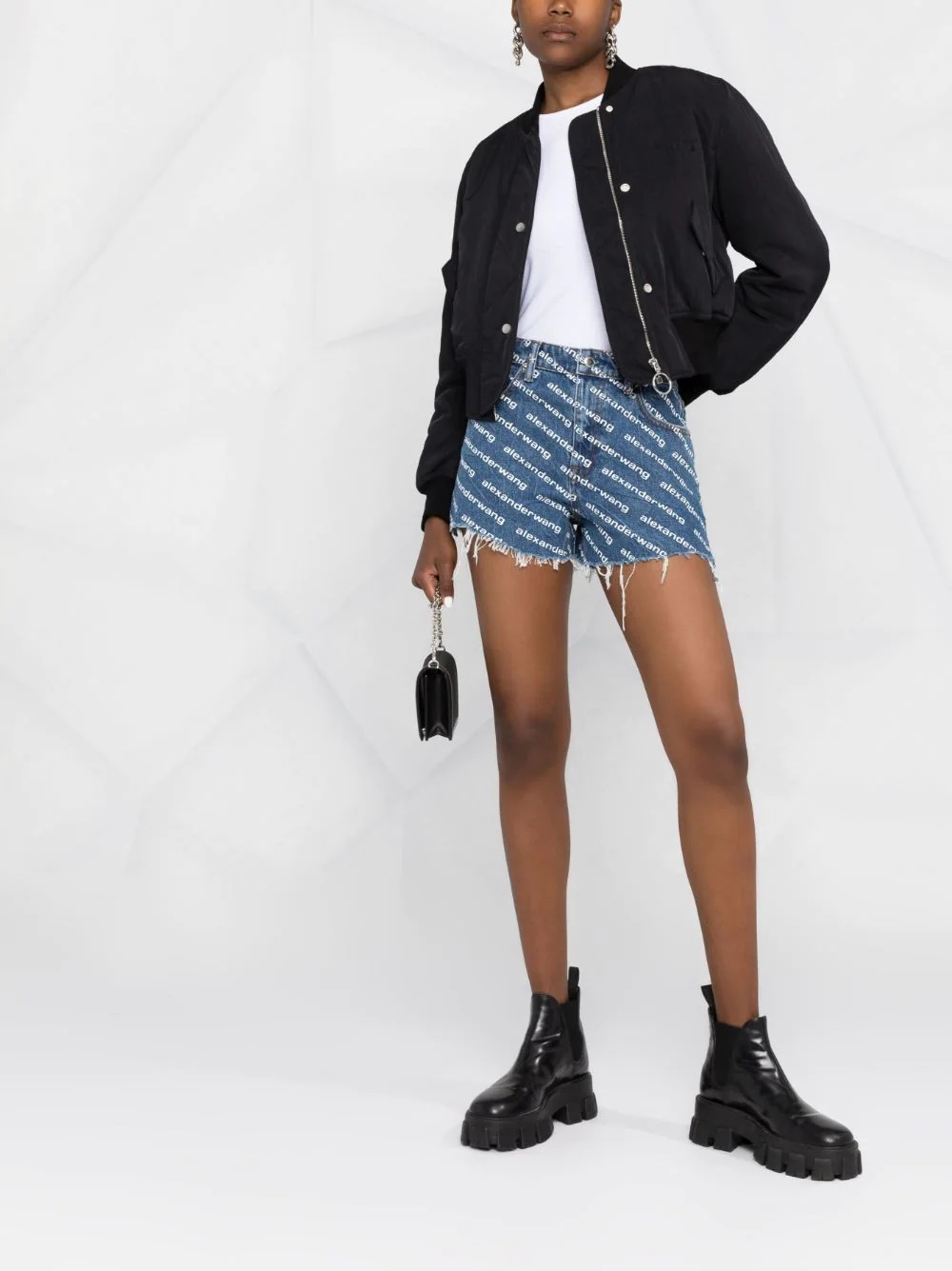 logo-print denim shorts - 2