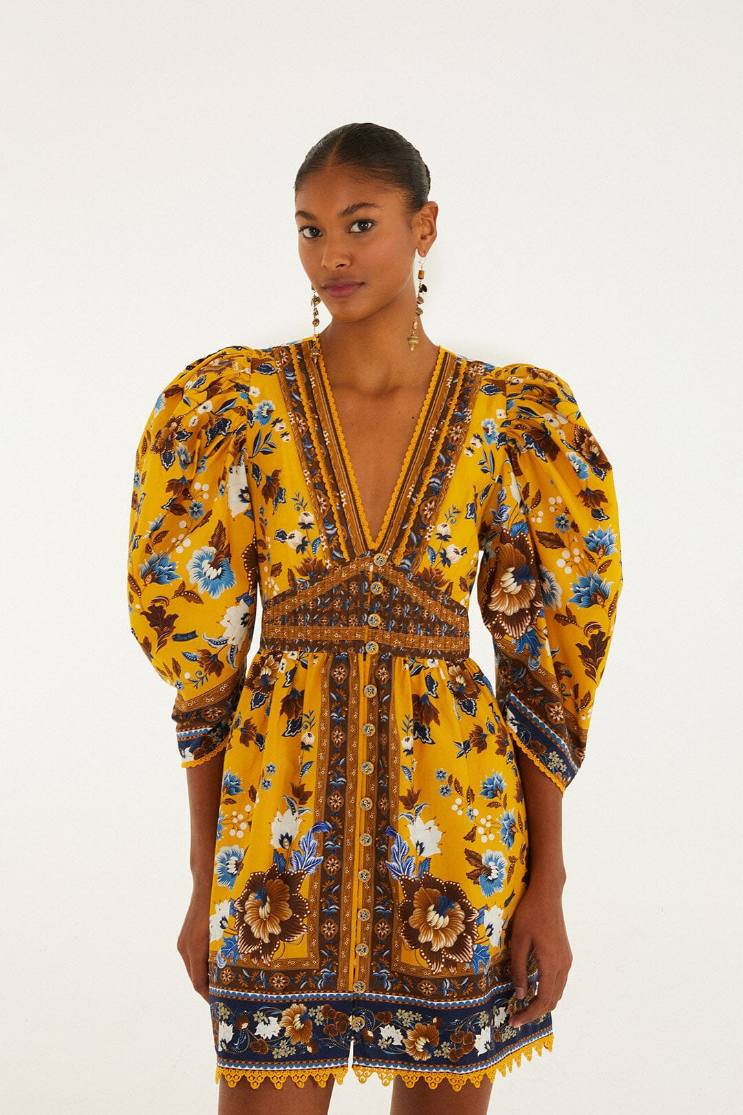 Yellow Flowering Garden Tree Mini Dress - 2
