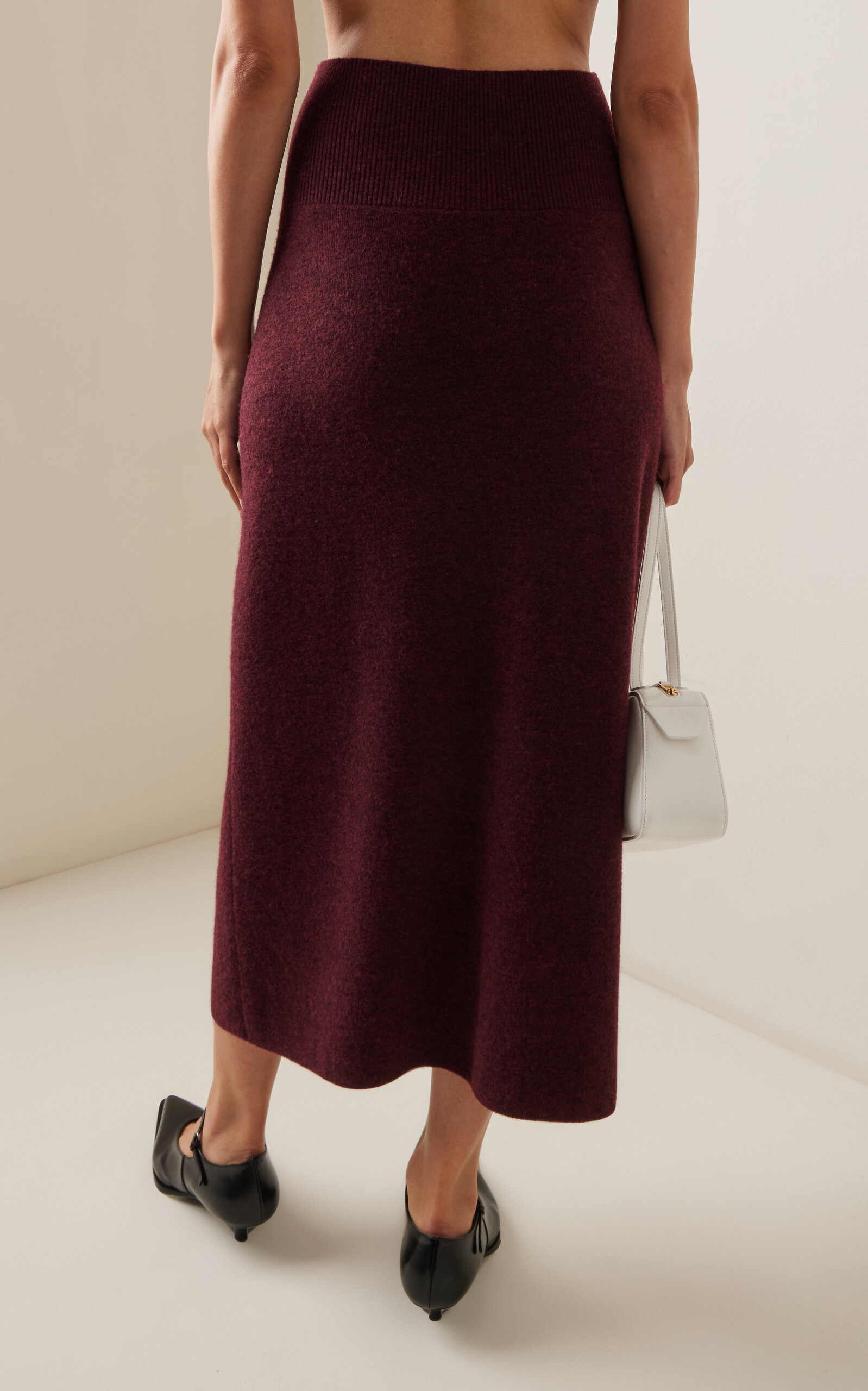 Embroidered Knit Midi Skirt burgundy - 4