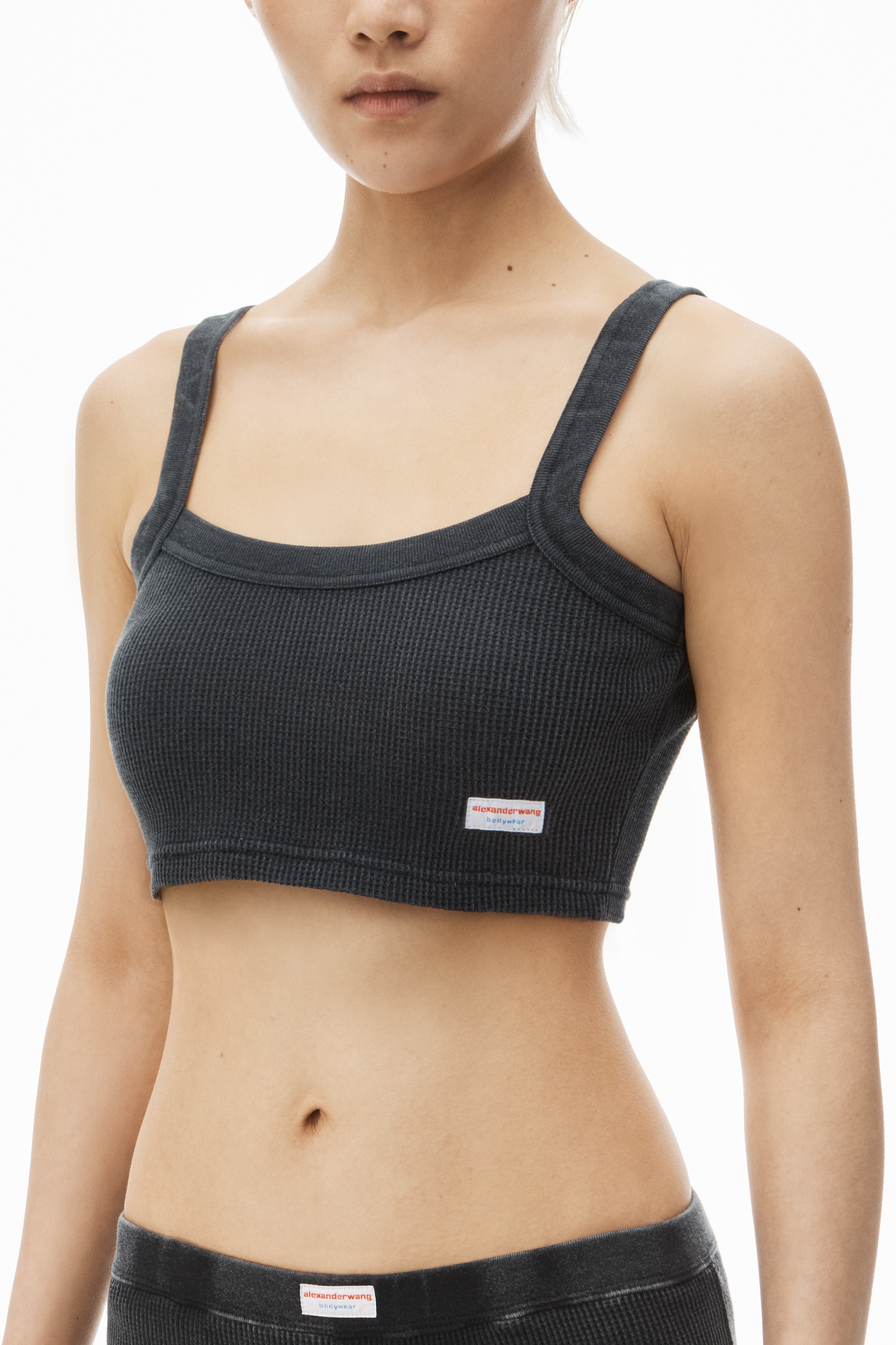 cropped camisole in waffle-knit cotton stretch - 3