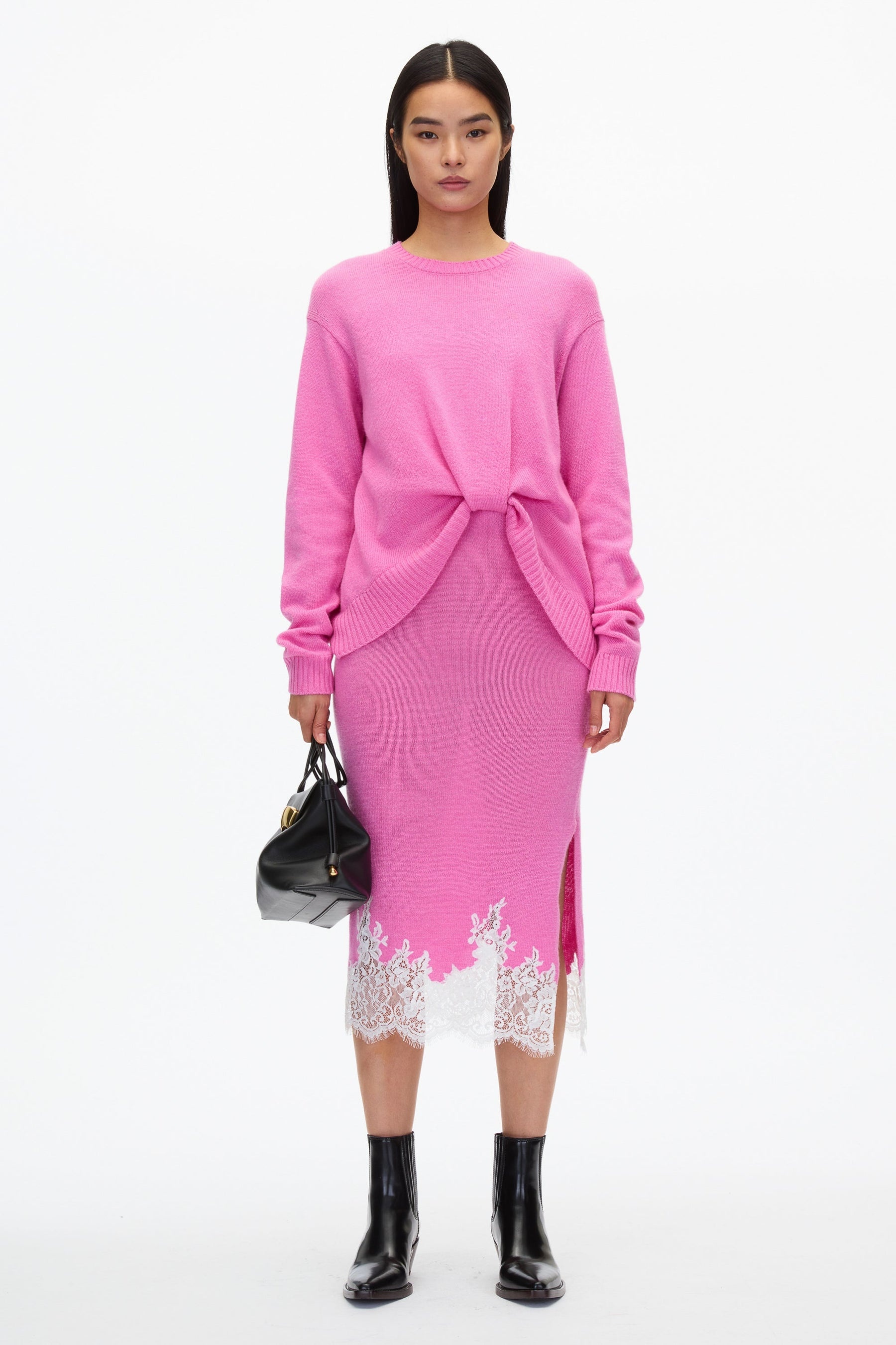 French Tuck Knit Dress with Lace Trim - 1