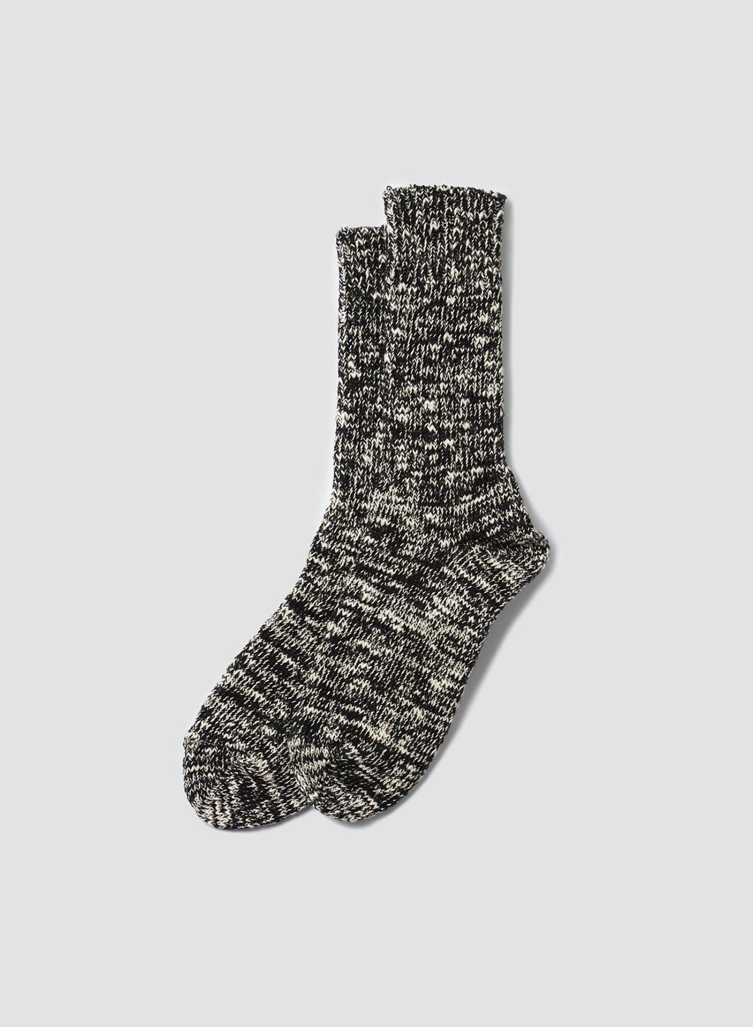 Rototo Low Gauge Slub Crew Sock in Black - 1