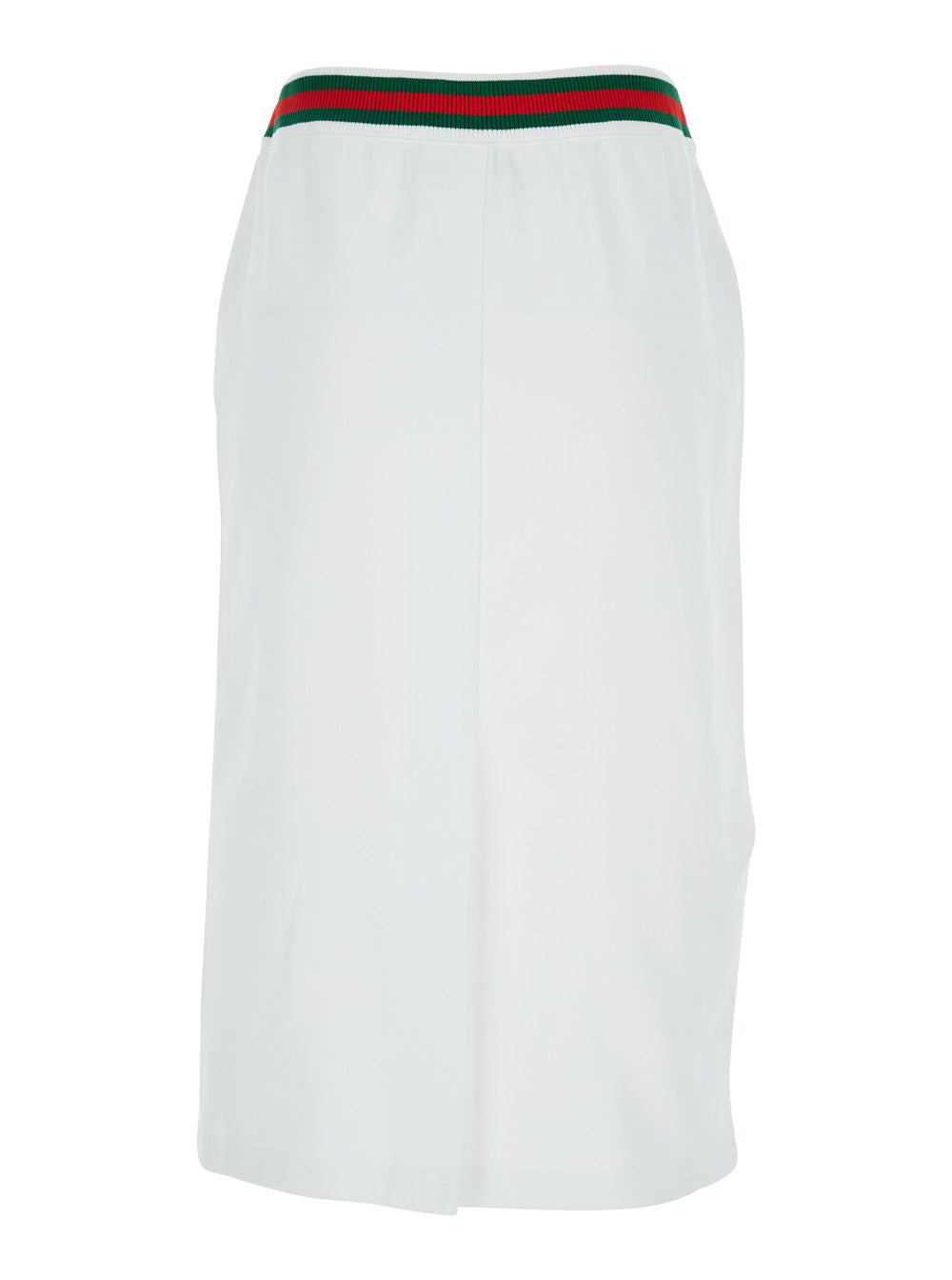 Gucci Women White Skirt With Web Detail On The Waist And Logo Lettering Embroidery On The Front In C - 2