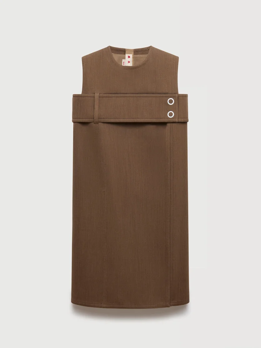 BROWN WOOL DRESS WITH BELTED BUST - 1
