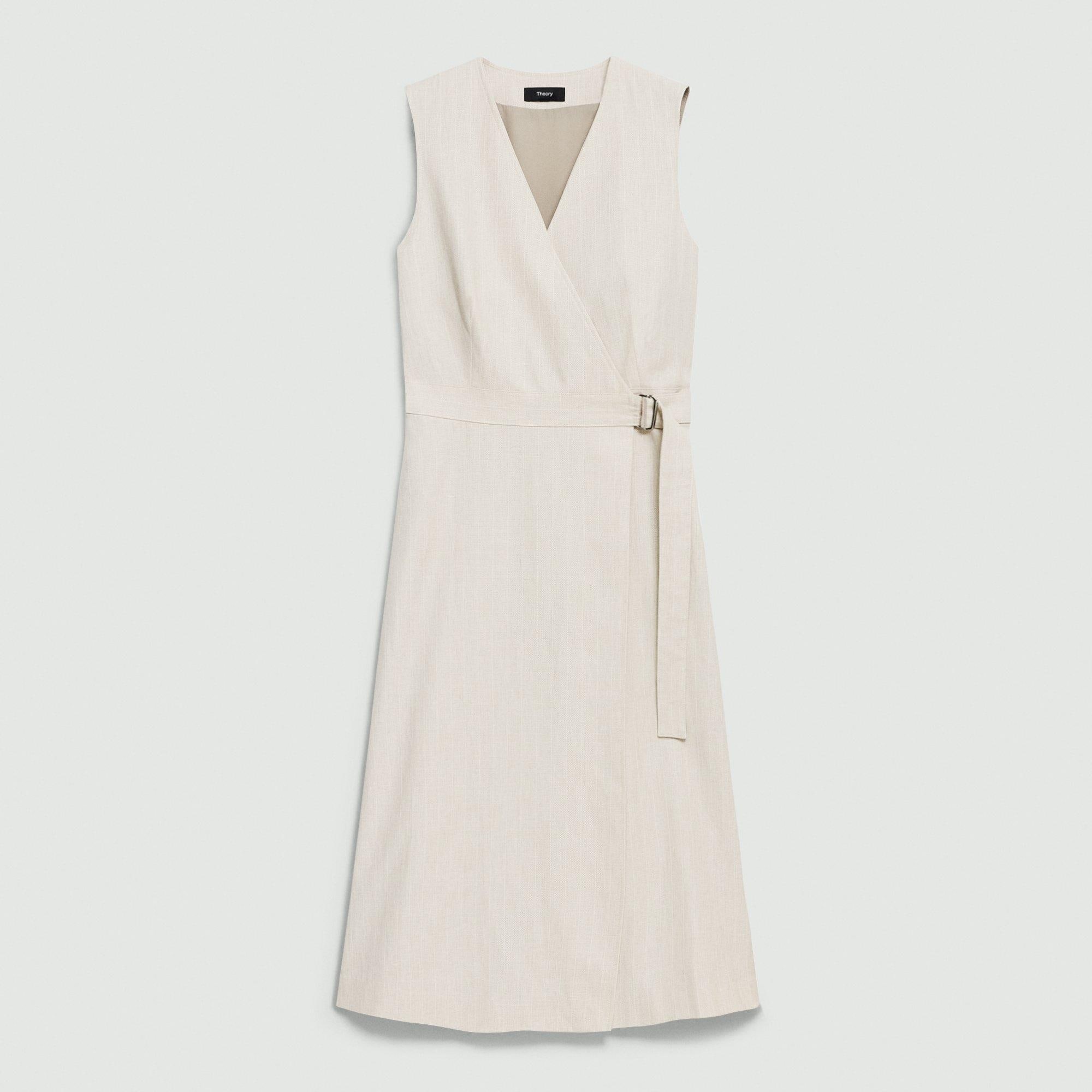 Sleeveless A-Line Wrap Dress in Striped Canvas - 1