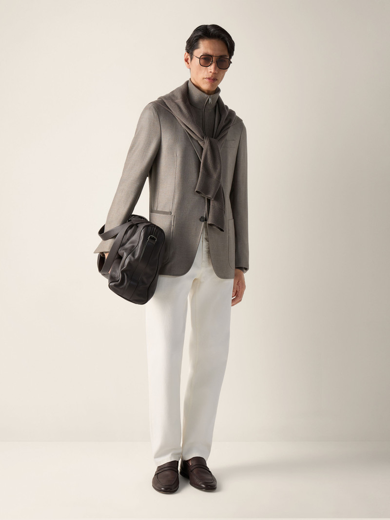 ZEGNA DARK TAUPE MÉLANGE CASHMERE SILK AND LINEN JACKET outlook