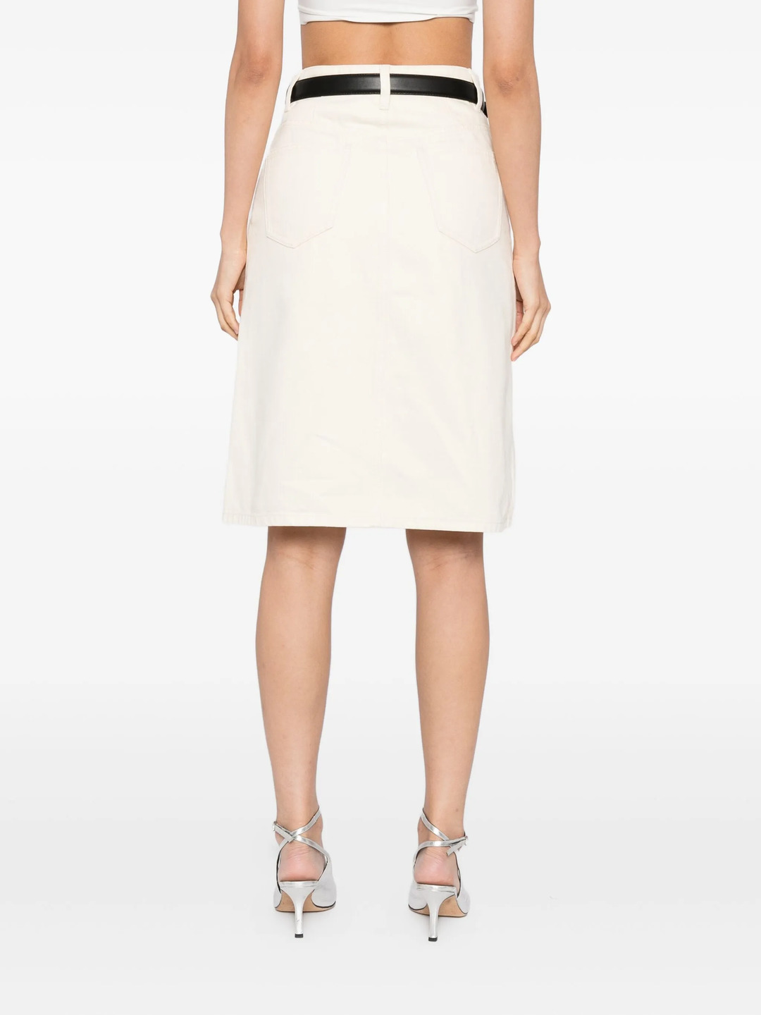 Cream Denim Midi Skirt - 4