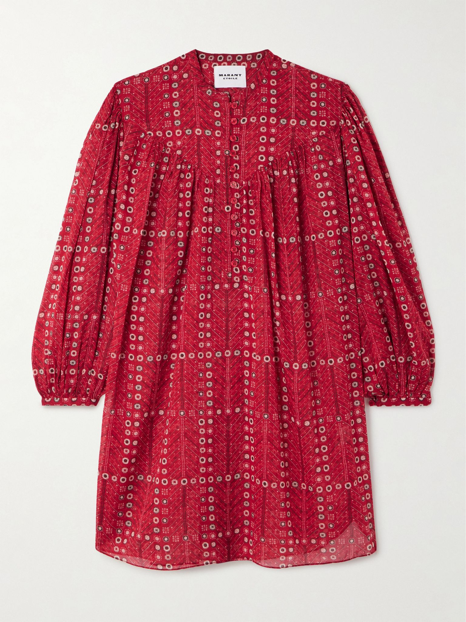 Melinda printed organic cotton-voile mini dress Red - 1