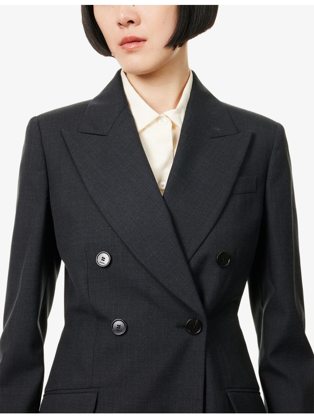Peak-Lapel Double-Breasted Wool Blazer - 5