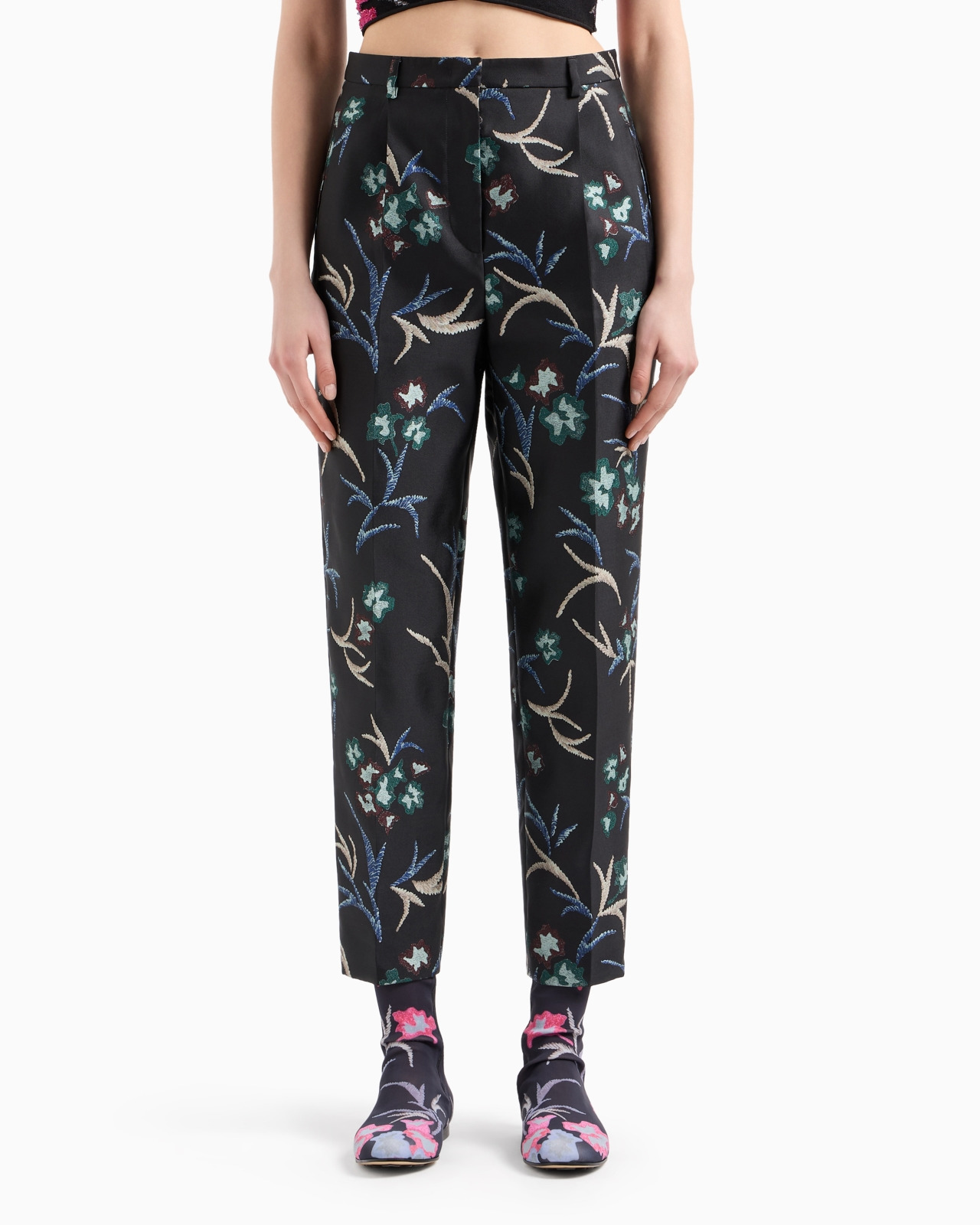 Straight trousers with floral jacquard motif - 2