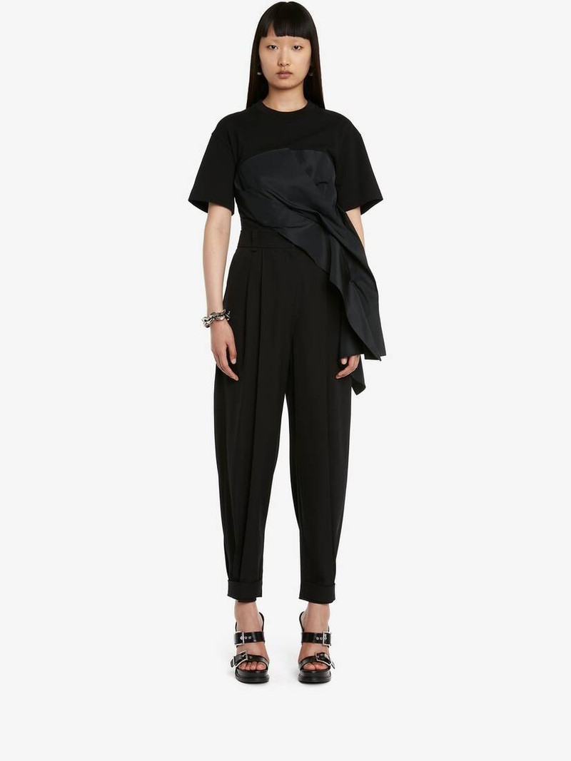 Alexander McQueen Women's Hybrid Drape T-shirt in Black outlook