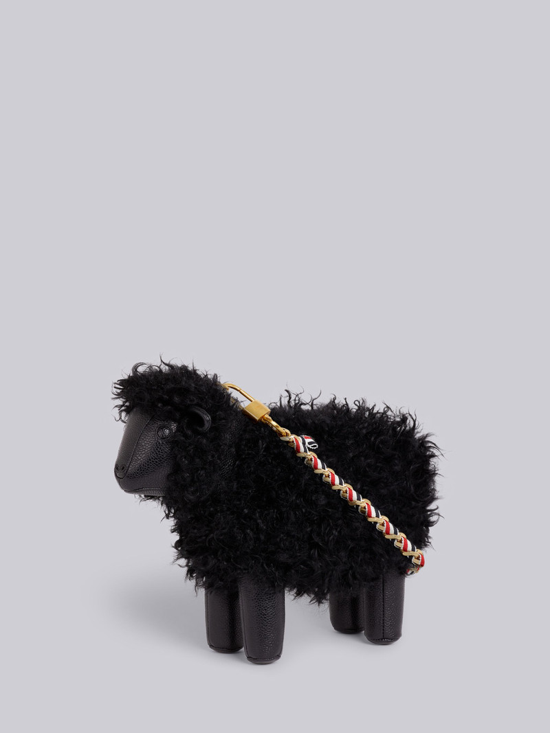 Black Lambskin and Pebbled Calf Small Grosgrain Woven Chain Sheep Bag 3