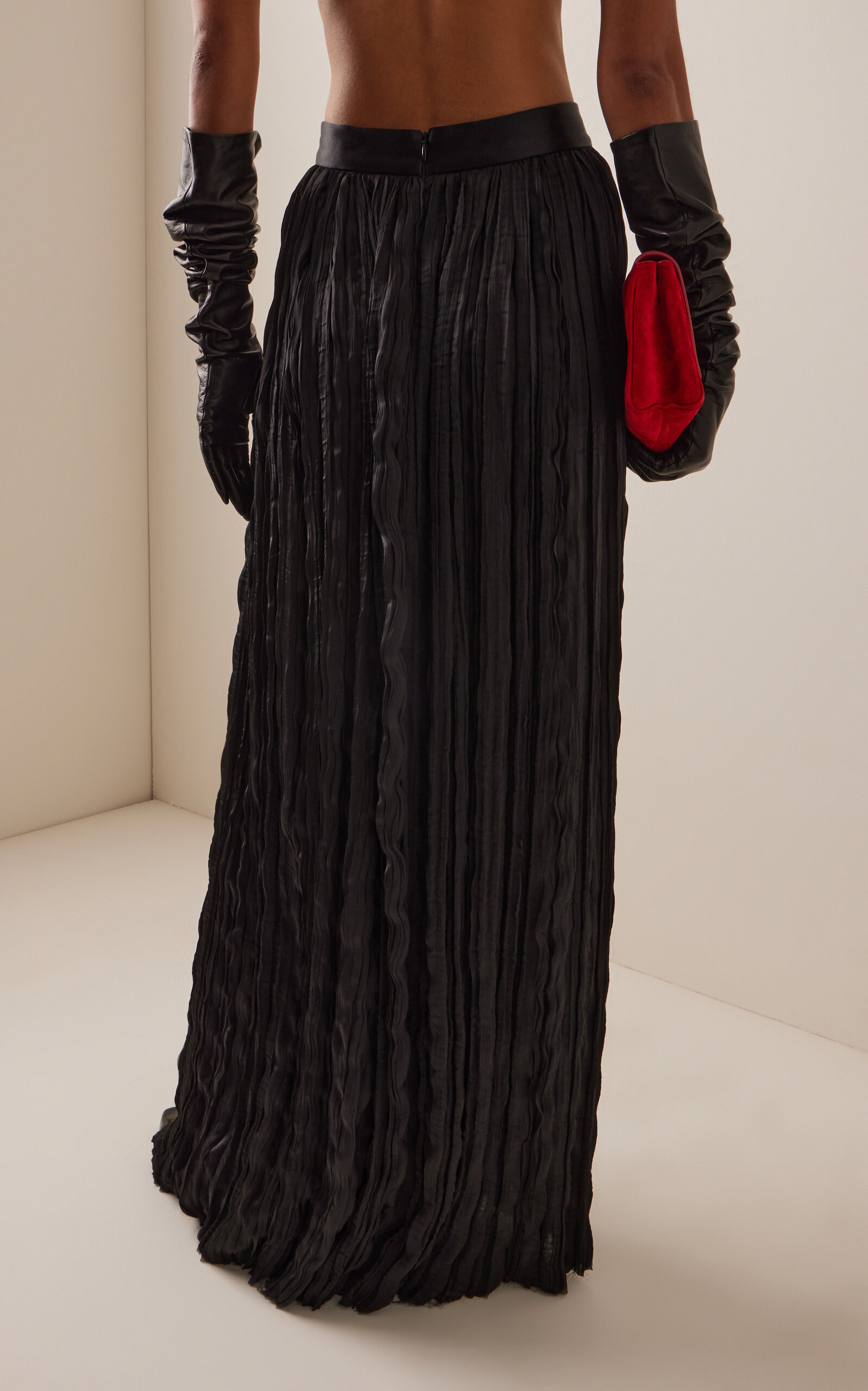 Emma Pleated Satin Maxi Skirt black - 4