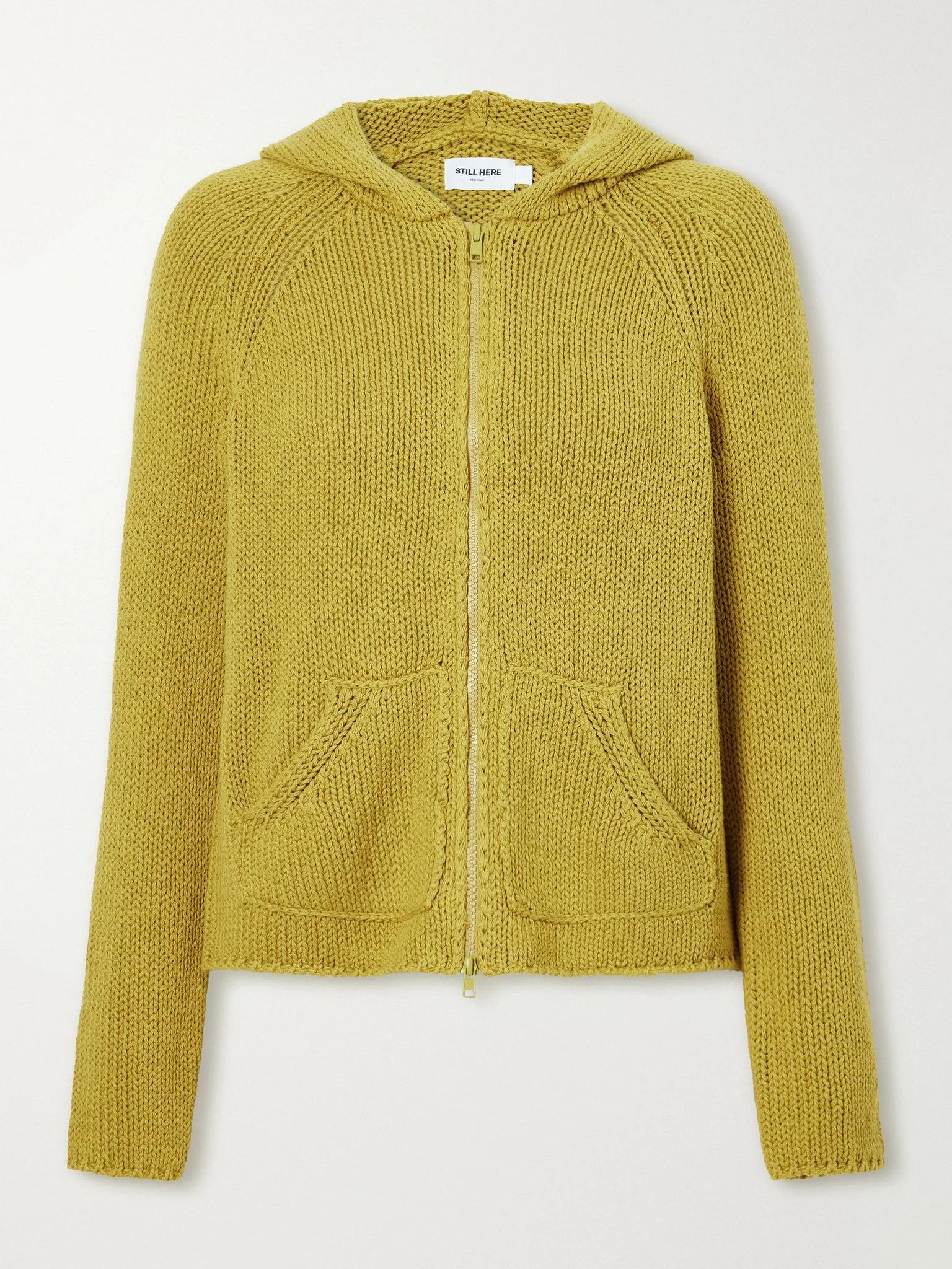 Bear hooded cotton cardigan Mustard - 1