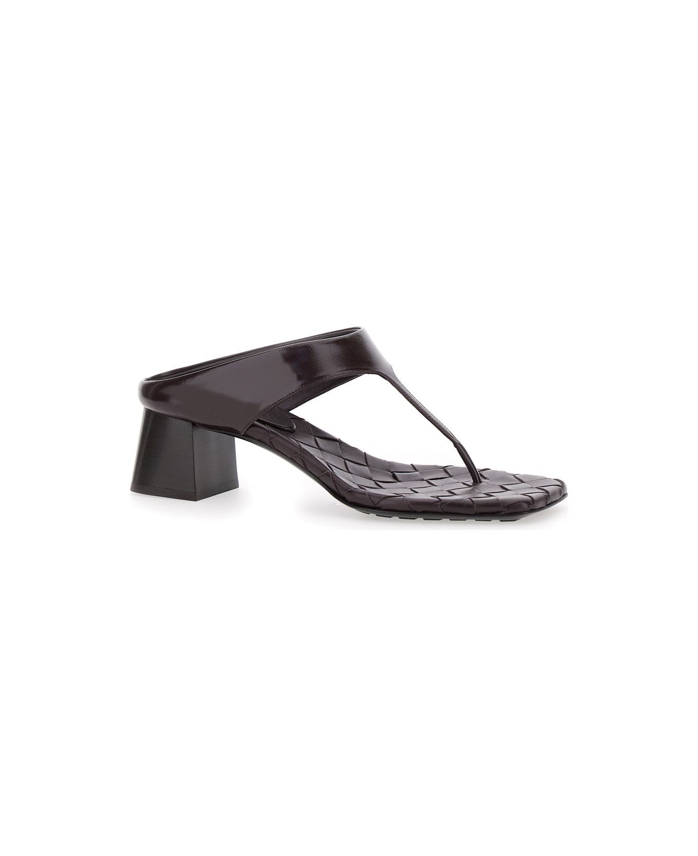 Bordeaux Thong Sandals With Kitten Heel And Sole With Intrecciato Motif In Leather Woman - 2