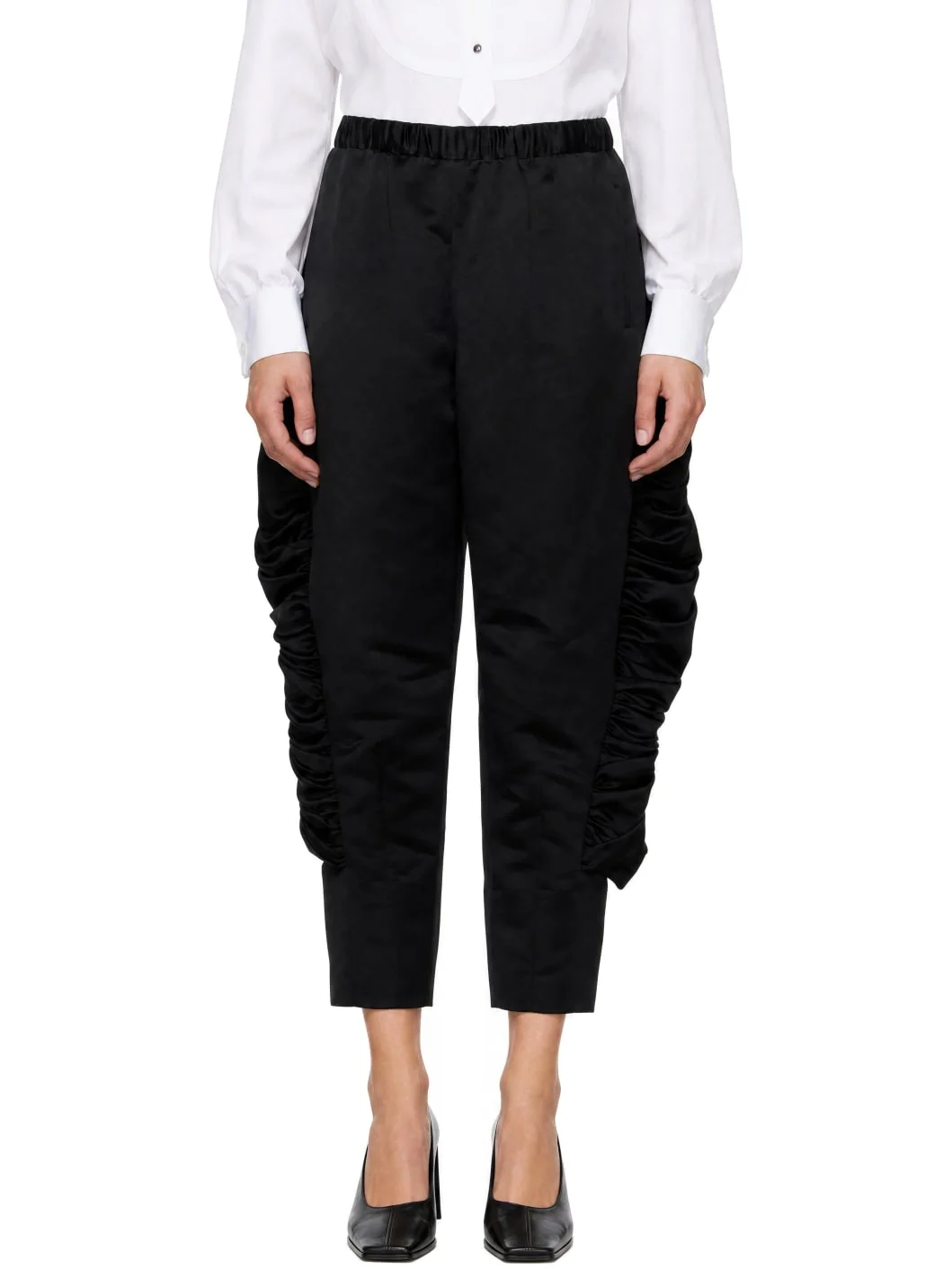 Black Satin Ruffled Trousers - 1