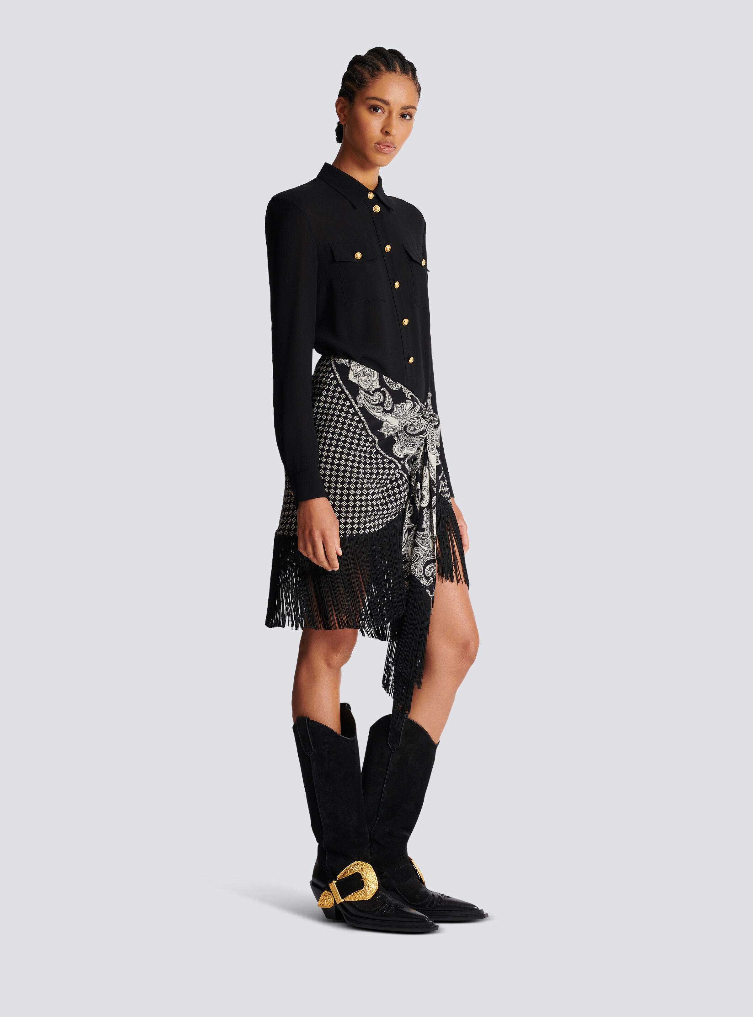 Fringed silk scarf skirt - 3