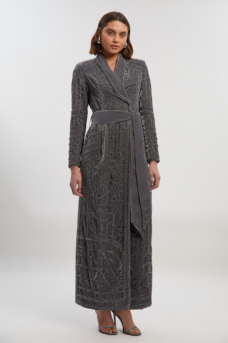 Velvet Embellished Woven Maxi Blazer Dress 1