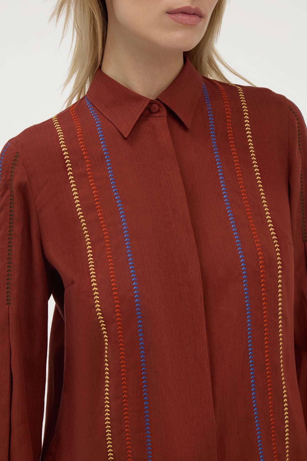 Inga Blouse in Burnt Sienna Multi Aloe Linen - 5
