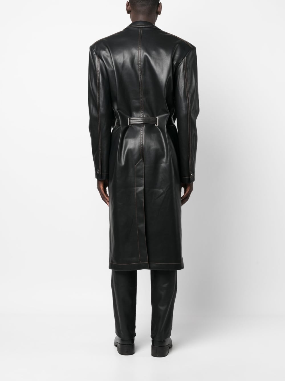 belted faux-leather coat - 4