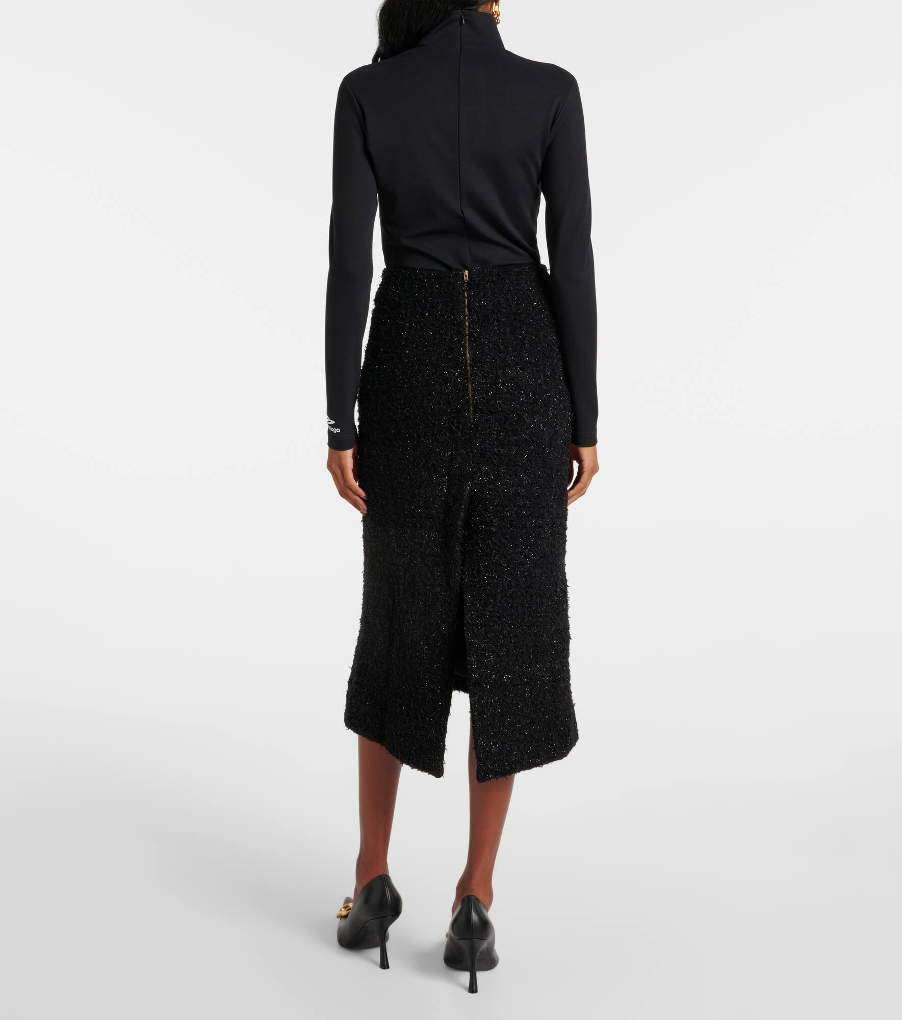 Cotton-blend tweed midi skirt - 3