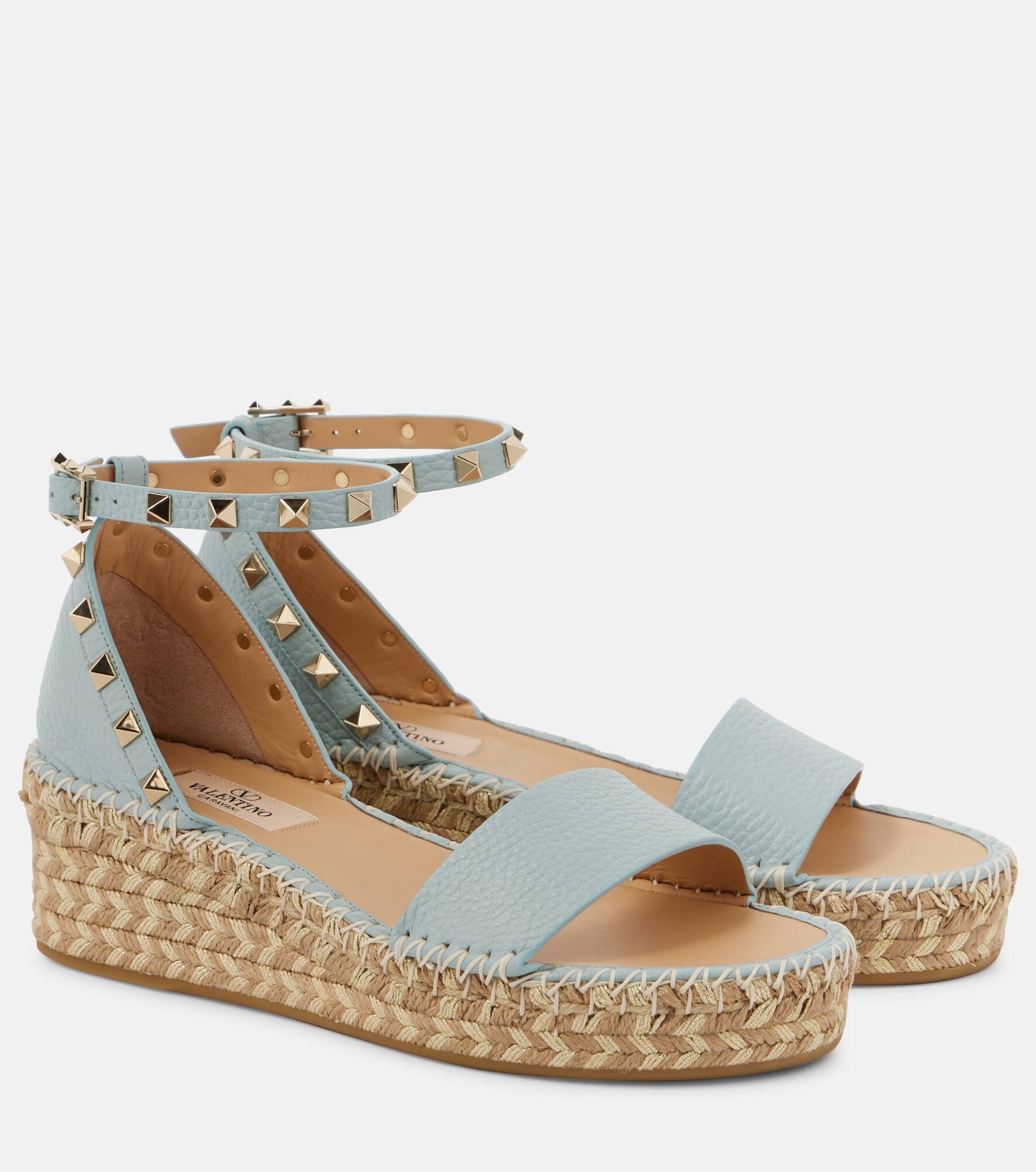 Rockstud grained leather espadrille sandals - 1